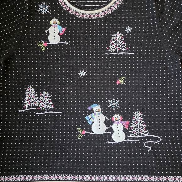 Alfred Dunner Snowman Christmas Sweater – Size L – Black - Picture 2 of 6